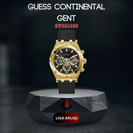 Jam Tangan Pria GUESS GW0262G2 - Guess Continental Gold Tone Case Black Leather Strap Watch Original