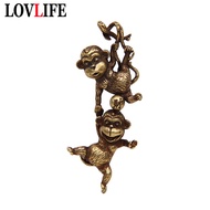 【Worth-Buy】 Antique Copper Monkey Figurines Keychain Pendant Lucky Cat Key Ring Hangings Jewelry Vin