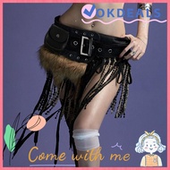 OKDEALS Faux Fur Splicing Belts, Chic Gyaru Mini Bag Belt, Irregular Trendy Design Y2K Plush Waist B