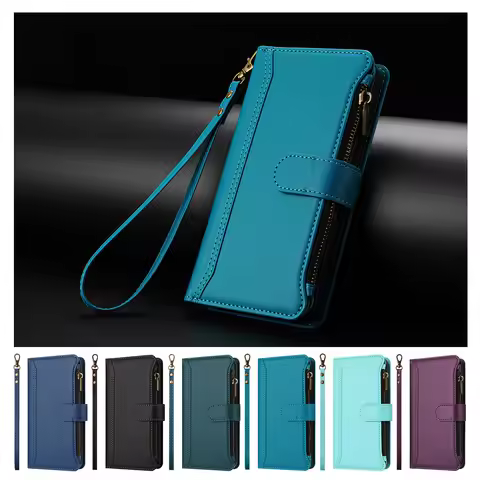 Luxury Zipper Wallet Case For Moto G55 G56 G64 G66Y G75 G84 G85 G86 E13 E14 E15 E20 E22 E30 E32 Leat