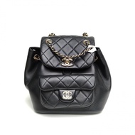 CHANEL Duma抽繩口蓋雙肩包單口袋小號黑色羊皮晶片金扣22A