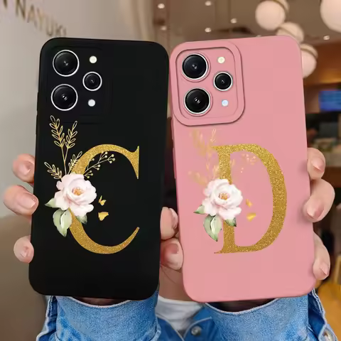 For Xiaomi Redmi 12 12C 11A Phone Case Rose 26Letter Smooth Liquid Silicone Shockproof Pink Cover Fo