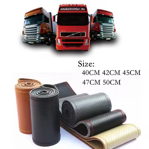 Leather Car Steering Wheel Cover Truck Bus Lorry Braid DIY 40cm 42cm 45cm 47cm 50cm Steering Wheel P