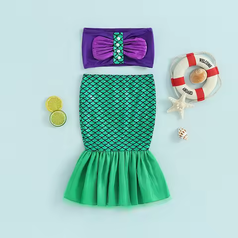 2-7Years Girls Little Princess Ariel Dress The Mermaid Ariel Princess Cosplay Costume Mermaid Dress 