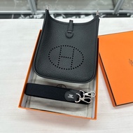 Hermes 黑銀mini Evelyne W刻 附件肩帶、塵袋、盒
