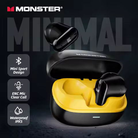 Monster AURA FIT GT19 Mini Invisible Earbuds Semi in-Ear Bluetooth Headphones ENC Noise Cancelling W