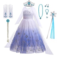 Frozen Movie Elsa Cosplay Costume Birthday Party Dress for Kids Girl Snow Queen White Princess Dresses