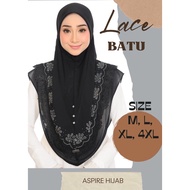 Tudung Sarung Lace Batu | New Lace | Premium Quality | Size M+ L + XL+ 4XL |