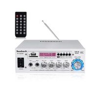 SUNBUCK 1200W AV Power Amplifier 2.0 Channel Audio DC 12V Support EQ FM SD USB 2 Mic Bluetooth audio