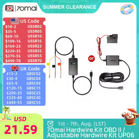 70mai Hardwire Kit OBD-II & Adjustable Hardwire Kit UP06 for Dash Cam Type-C Interface Plug-and-Play