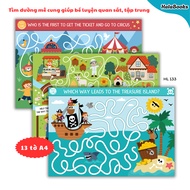 Set of 13 sheets of learning materials to find maze paths, train observation, concentration, IQ thin