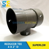 Vlok Tee 4 x 2" inch D SUPERLON PVC Flok Tee/ 4 x 2" in D Reducer Tee 4 x 2 PVC Over Te/ 4 X 2