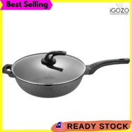 [ LOCAL READY STOCKS ] iGOZO EPSILON 32CM NON-STICK PREMIUM GRANITE STIRFRY WOK + GLASS LID KUALI GORENG REBUS MENGGORE