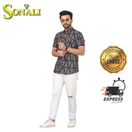 Sonali - MenS Kurta / Jippa / Shirt - Black (Triangles) Q1399 (MEN)