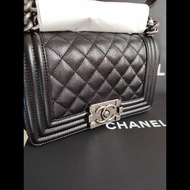 CHANEL 香奈兒荔枝牛BOY20復古黑銀