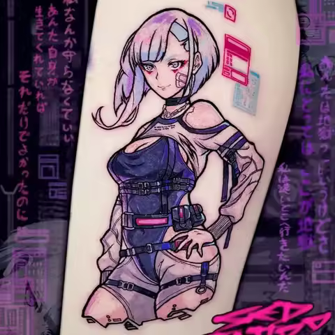 Anime Temporary Tattoos Cartoon Waterproof Fake Tattoo Sticker Cyberpunk Edgerunners Lucyna Kushinad