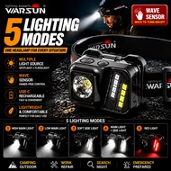 WARSUN SN08 Rechargeable LED Headlamp Motion Sensor 8 Modes Work Light for Camping & Fishing