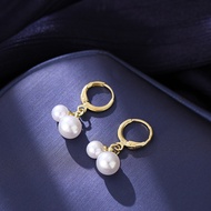 Good luck befalls! Fashionable S925 silver pearl circle buckle GOLD temperament Earrings for women