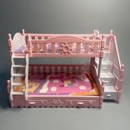 Miniature Doll House Bedroom Stitching Bed with Stairs Children Play House Toys Can Install 17cm Rag