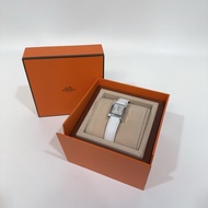 Hermes 銀色錶框拼白色牛皮錶帶Heure H 25mm腕錶