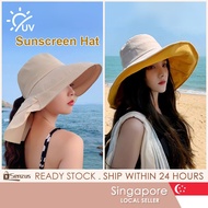 [SG SELLER] Women Big Brim UV Protection Bucket Hat Summer Outdoor Sunscreen Beach Sun Hat