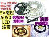 (5CM 3顆LED燈起)防水白光5V電壓5050 LED燈帶【沛紜小鋪】LED燈條 LED軟條燈 USB燈 照明神器