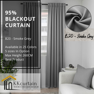 B20 - Ready-Made 95% Blackout Curtain SMOKE GREY, Langsir Siap Jahit. LANGSIR KAIN TEBAL! (  HOOK/RING )