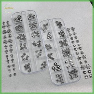 EPMN> 60Pcs/12 Grids Mixed 3D Punk Silver Heart Cross Metal Manicure Nail Decoration Retro Different