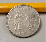 少見硬幣--美國2000年25美分-50州紀念幣-麻薩諸塞州 (United States 50 State Quarters-2000 Massachusetts)