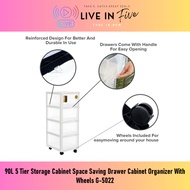90L 5 Tier Storage Cabinet Space Saving Drawer Cabinet Organizer With Wheels G-5022