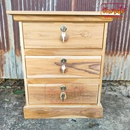 HNGM ตู้เก็บเอกสารไม้สักทอง ตู้สำนักงานไม้สัก ตู้ข้างเตียง 3 ชั้น ขาทึบ 43*48*56 ซม. ตู้หัวเตียง ไม