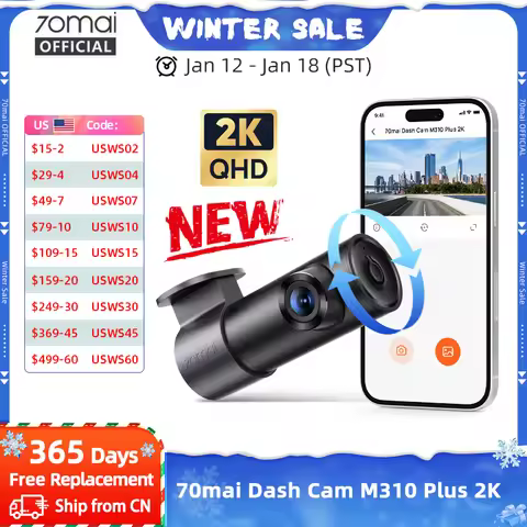 70mai Dash Cam M310 Plus 2K 1440P Night Vision F1.55 Aperture 24H Parking Mode Voice Control Car DVR