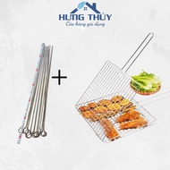 Combo of thick box tongs + 5 60cm long stainless steel meat skewers for convenient grilling and bbq 