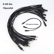 10pcs 30cm 50cm 1 to 2 way DC Power adapter splitter Cable 5.5mmx2.1mm 1 male to 2 female extension 