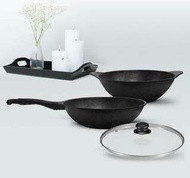 【Kitchen Art】韓國原裝-原石雙鍋組-炒鍋+湯鍋-28cm（黑色）