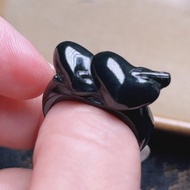 【求‧緣】烏雞雙心玉戒指 | 國際14圍 | 天然緬甸翡翠A貨 | 送禮