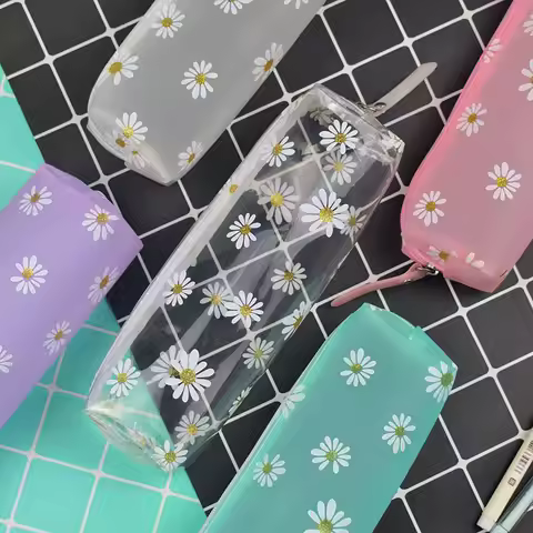 1Pcs Transparent Daisy Pencil Bag Storage Design Campus Office Stationery Storage Student Gifts Stat