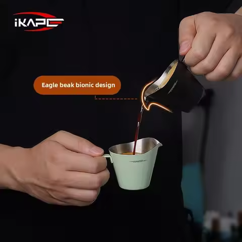 IKAPE Espresso Shot Glass, Small Italian Coffee Cup, 304 Stainless Steel Milk Cup with Graduations,