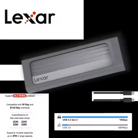 Original Lexar E300 M.2 SSD Enclosure USB 3.2 Gen 2 Type C Mobile External Hard Disk Case for 2230 /