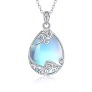 925 Sterling Silver Moonstone Chain, Filigree Pendant Necklace, Jewellery for Women, Girls
