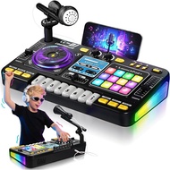 DJ Children's Mixer, Toddler DJ Mixer Table, with DJ Turntable, Game Mode, Lighting Speed Control an