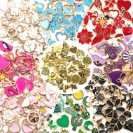 30Pcs ผสมน่ารักหัวใจเคลือบสัตว์ Charms ดอกไม้ผลไม้สายรุ้ง Charms สำหรับเครื่องประดับ DIY ทำ