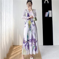 2025 Japan Issey Miyake Dress Female 2025 Spring And Summer New Slightly Fat Wear Printed Slim Tall 