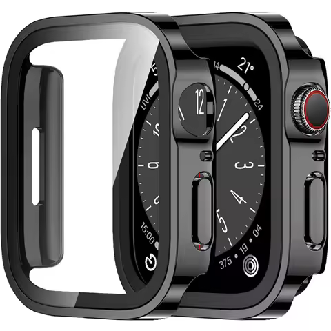 Glass+Case For Apple Watch 7 8 45mm 41mm 49mm 44mm 40mm straight edge Screen Protector Cover Case iW