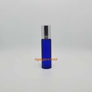 Roll On 10 Ml Blue Frosted Silver Cap Shiny Stripes / Glass Bottle / Perfume Bottle / Wind Oil Bottl