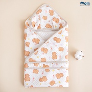 Choàng Ủ Xô Muslin 4 Lớp Molli (100% xô muslin) hoạ tiết Monogram kèm đai cho bé Bebi123