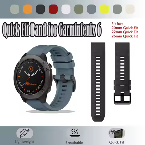 20/22/26mm Quick Fit Watch Strap for Garmin Fenix 6X/6/6S Soft Breathable Silicone Outdoor Watch Str