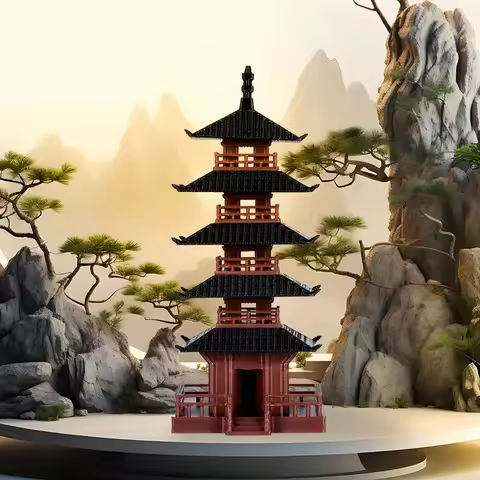 NEW 1PCMini Pagoda Statue Chinese Ancient Building Model Pavilion Decorations Simulation Statue Zen 