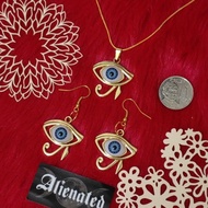 Gold Evil Eye Of RA Necklace Earrings Gothic Grunge