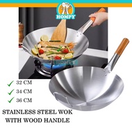 Stainless Steel Wok With Wood Handle/ Stainless Steel Wok/ Cooking Wok/Stir Fry Wok/ Commercial Wok/